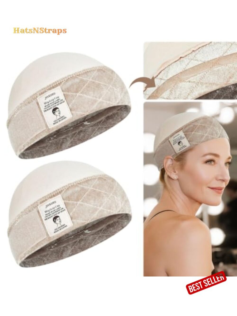 Wig Grip Cap with Silicone Strip, 2 Pack, Modal Cotton, Anti-Slip Liner for